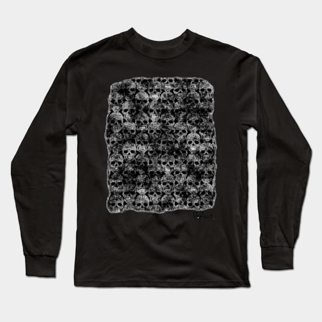 Skulls Corroded Masses Grey Backout Design Long Sleeve T-Shirt by Blackout Design